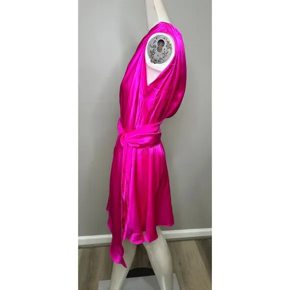 Amanda Uprichard Hot Pink Silk One-Shoulder Mini Dress Size Small - Picture 4 of 8